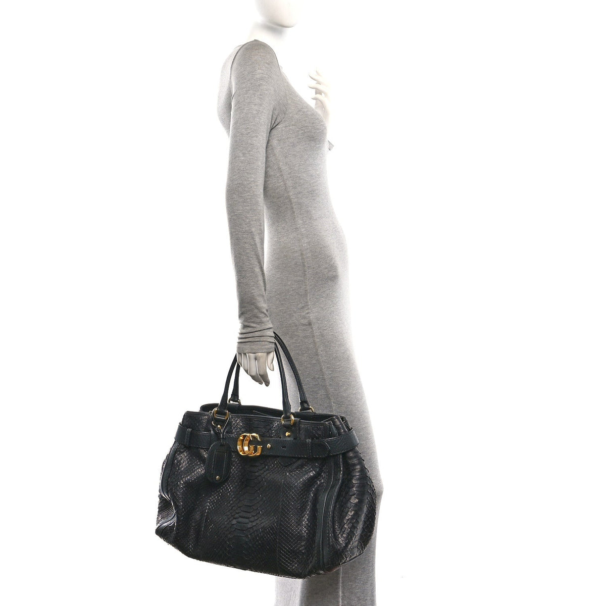 Snakeskin Large GG Running Tote Black