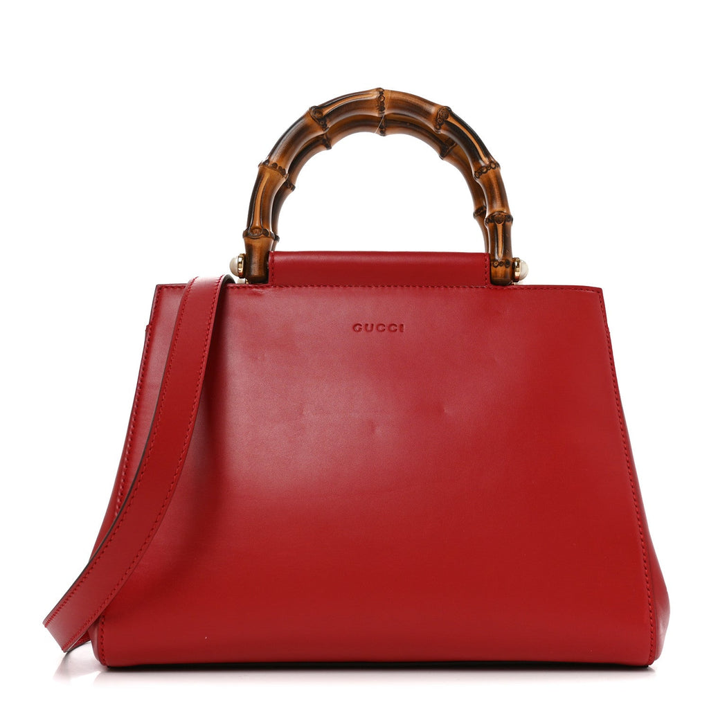 Nappa Bamboo Small Nymphaea Top Handle Bag Hibiscus Red