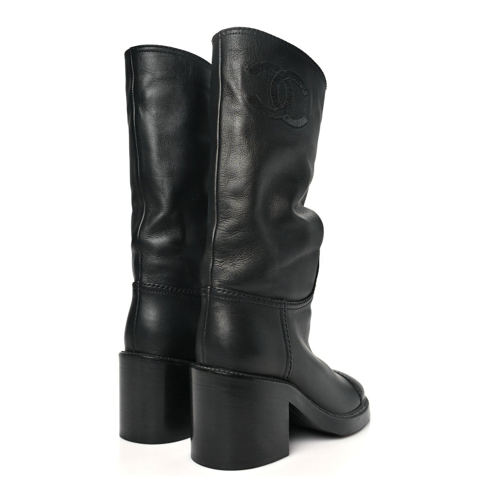 Calfskin Cap Toe High Boots 35 Black
