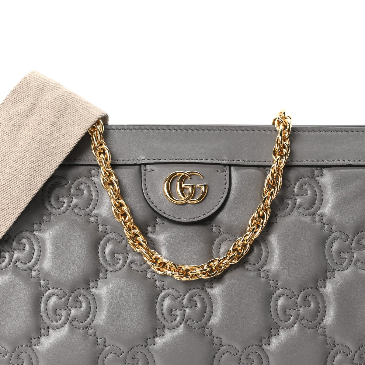 Calfskin GG Matelasse Small Slim Chain Shoulder Bag Dusty Grey Natural