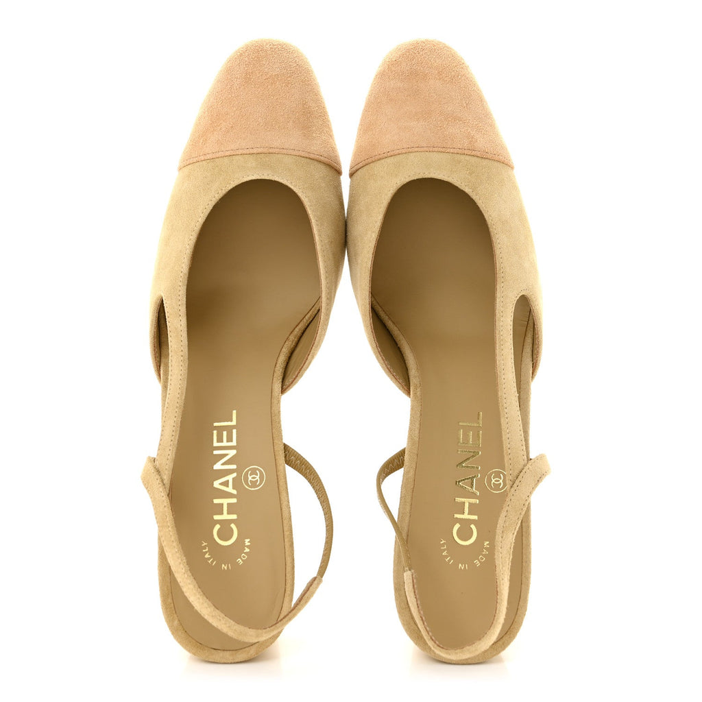 Suede Cap Toe CC Slingback Pumps 38.5 Light Beige