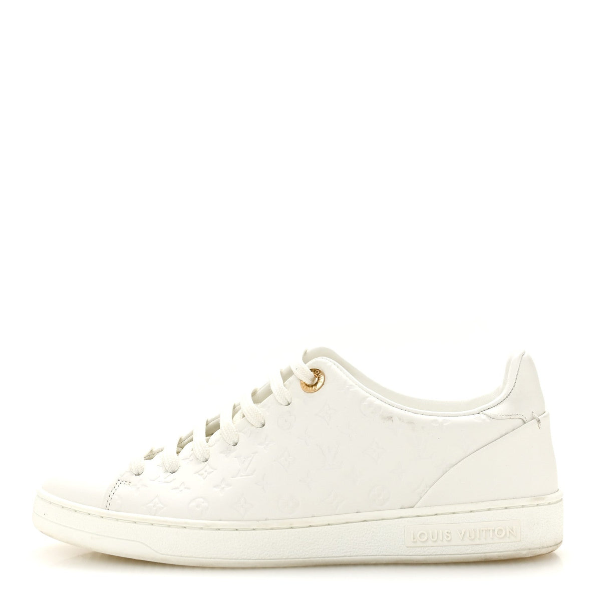Calfskin Monogram Embossed Front Row Sneakers 36 White