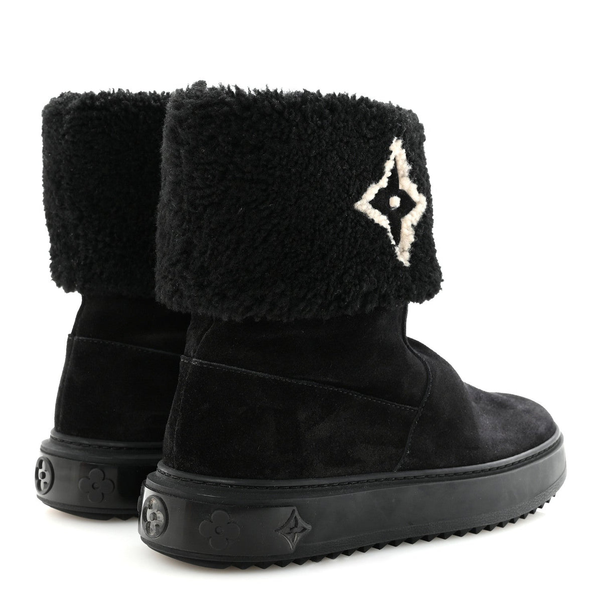 Suede Calfskin Shearling Snowdrop Flat Ankle Boot 37.5 Black