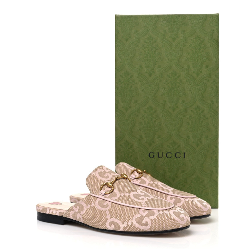 Monogram Macro GG Nappa Charlotte Womens Princetown Slippers 36 Beige Perfect Pink