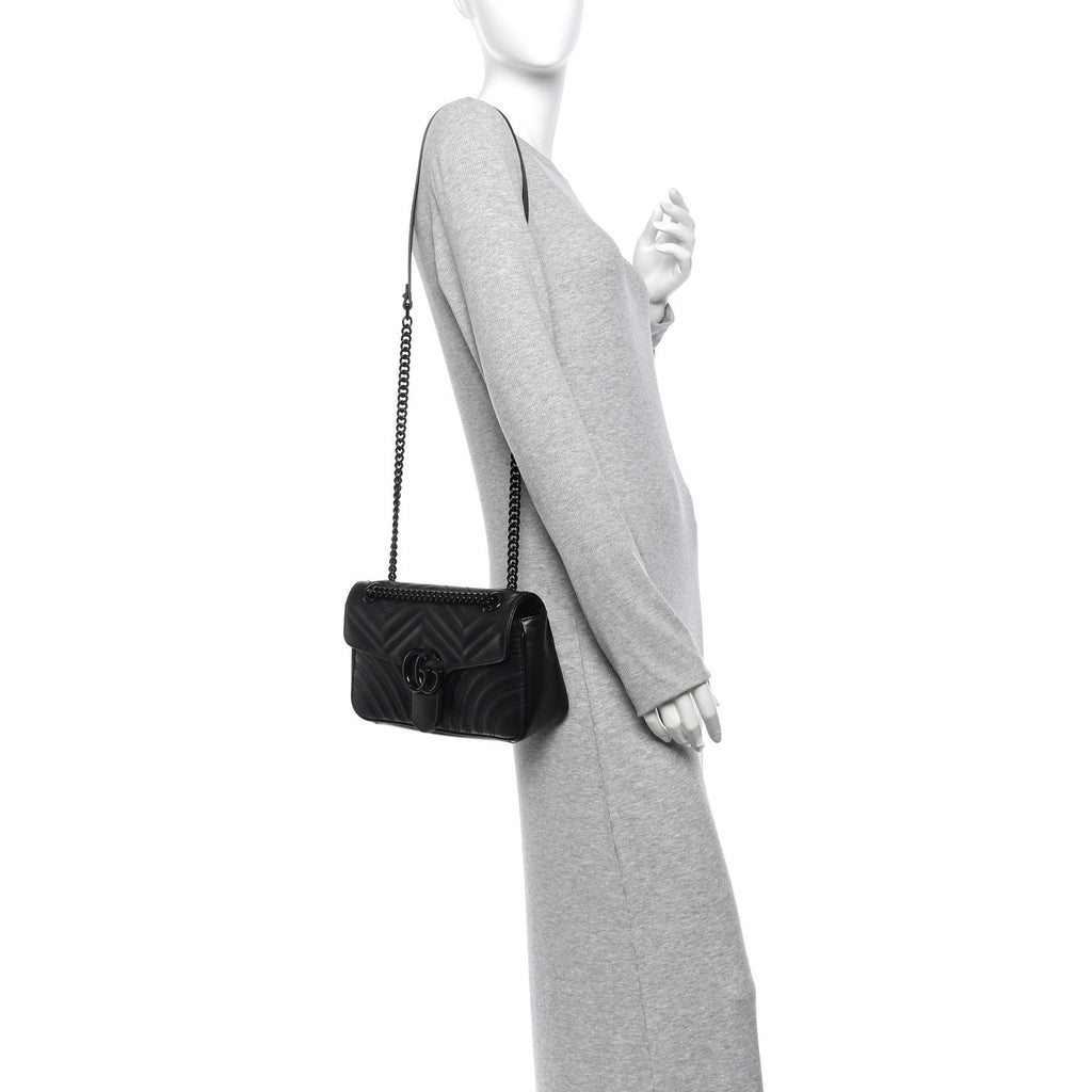 Calfskin Matelasse Monochrome Small GG Marmont Shoulder Bag Black