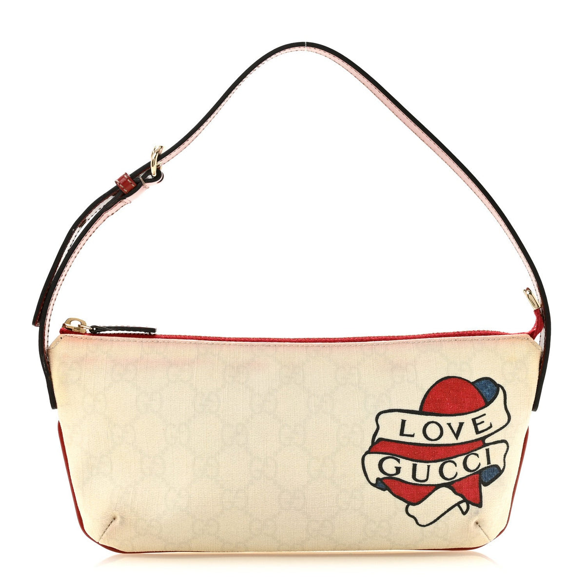 GG Plus Monogram Tattoo Heart Boat Pochette Off White Red