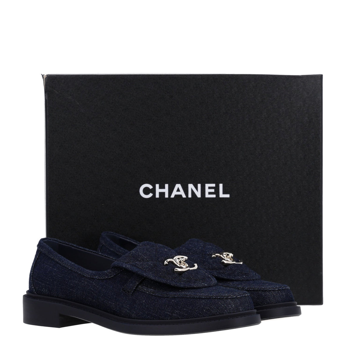 Denim CC Turnlock Loafers 39.5 Dark Blue