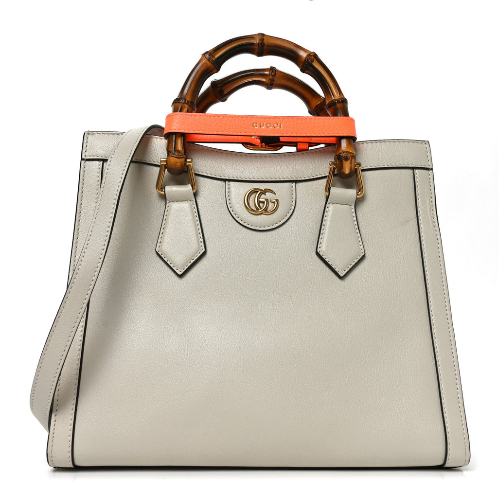 Wonka Grain Calfskin Small Diana Tote Bag Mystic White Orange Fluo