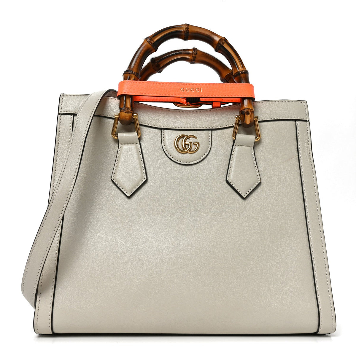 Wonka Grain Calfskin Small Diana Tote Bag Mystic White Orange Fluo