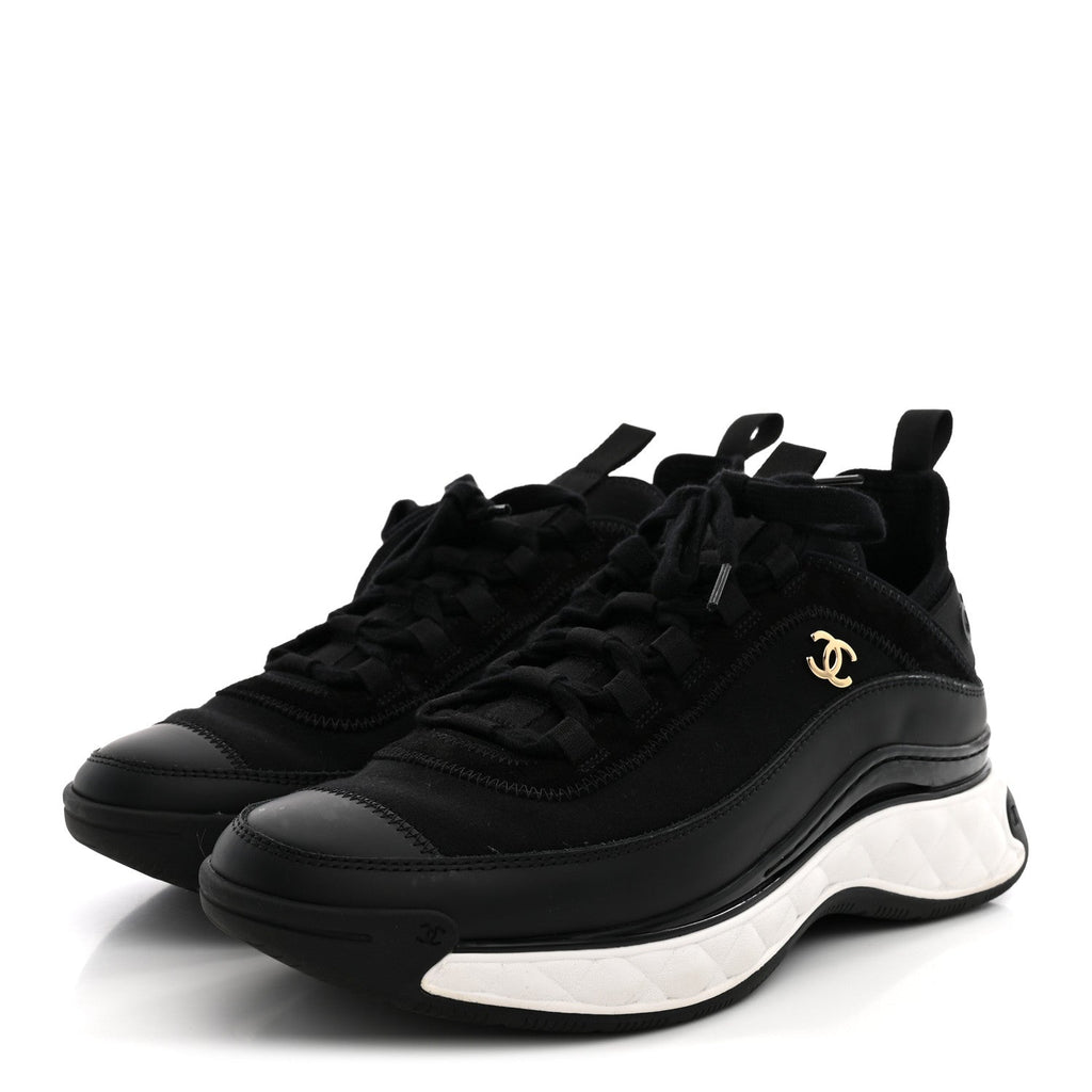 Velvet Calfskin Mixed Fibers CC Sneakers 40 Black