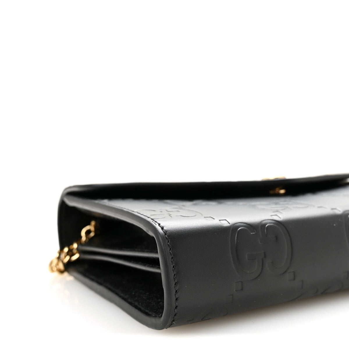 Calfskin GG Debossed Chain Wallet Black