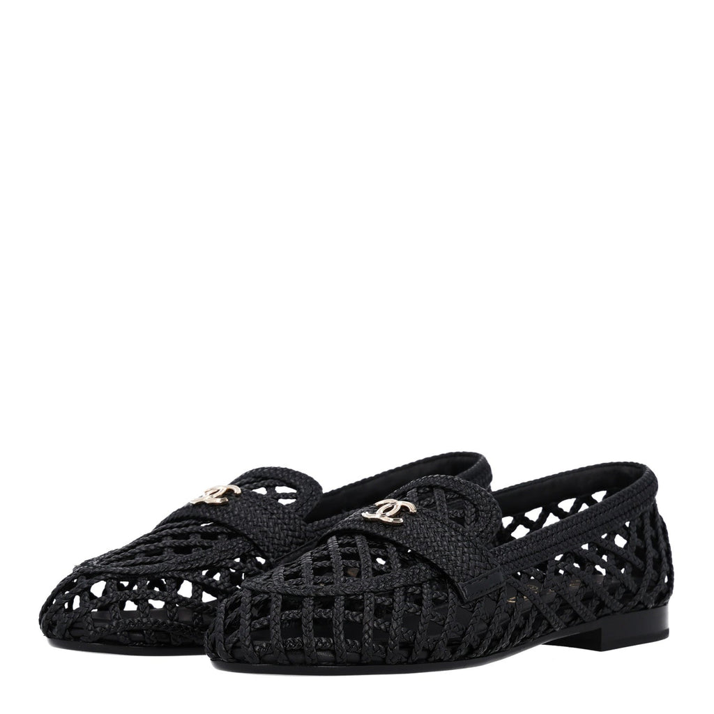 Braided Lambskin CC Mocassin Loafers 38 Black