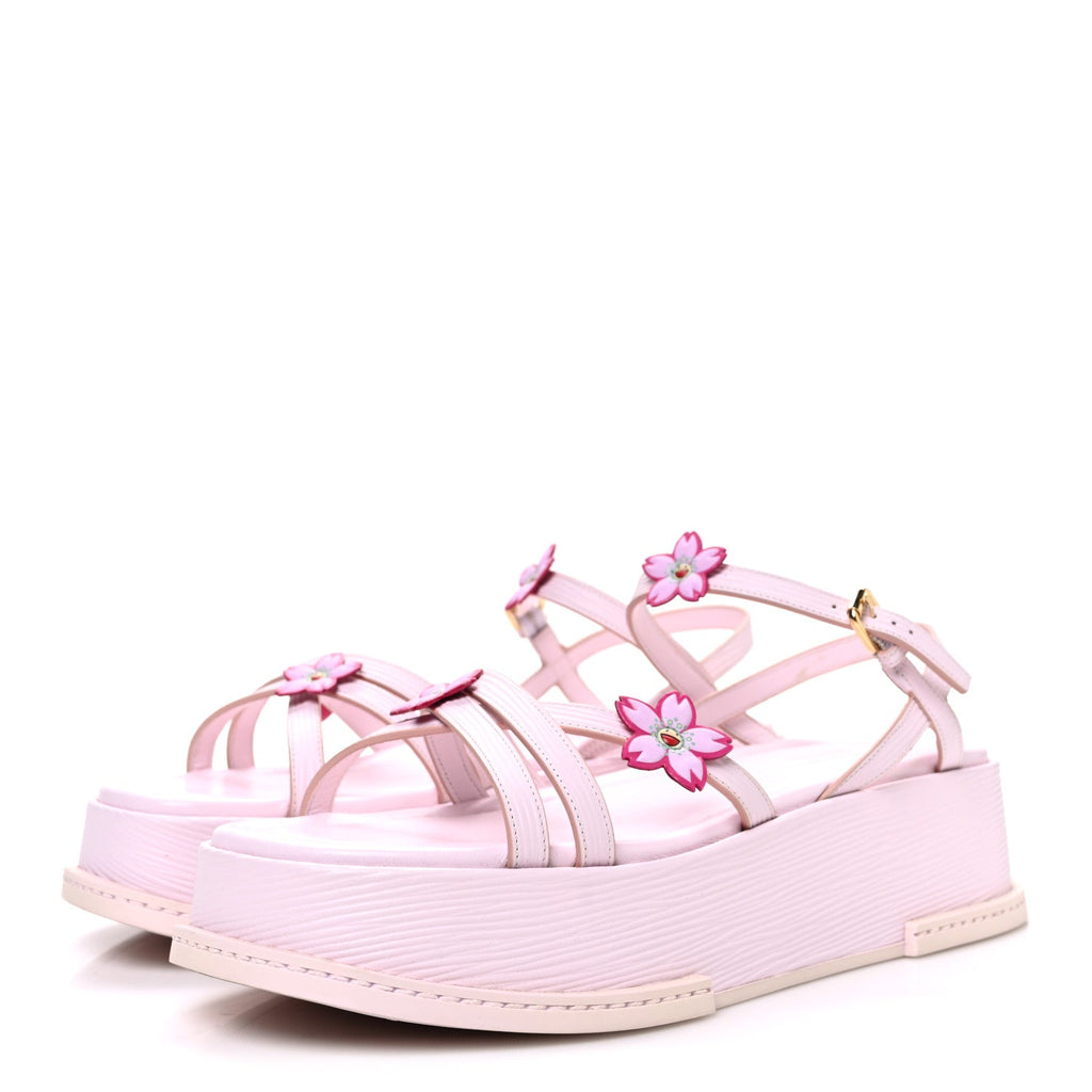 LV X TM Cherry Blossom Calfskin Maya Flatform Sandals 40 Light Pink