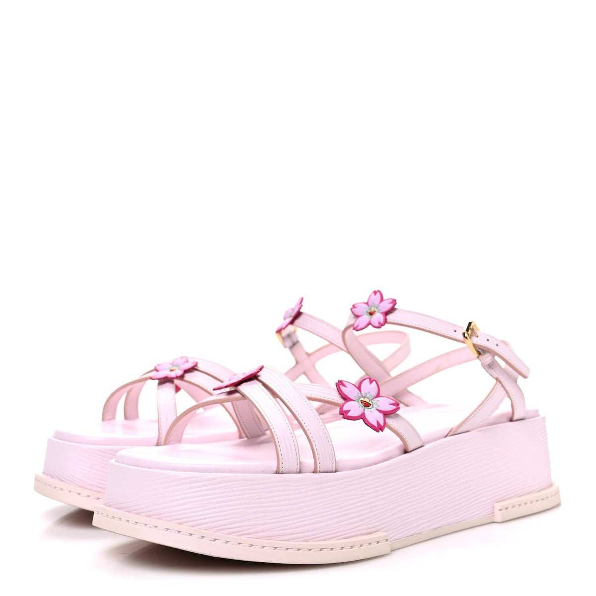 LV X TM Cherry Blossom Calfskin Maya Flatform Sandals 40 Light Pink