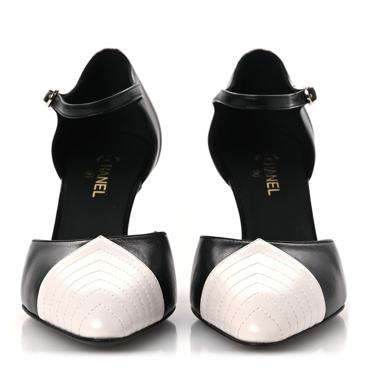 Lambskin Mary Jane Pumps 36.5 Black White
