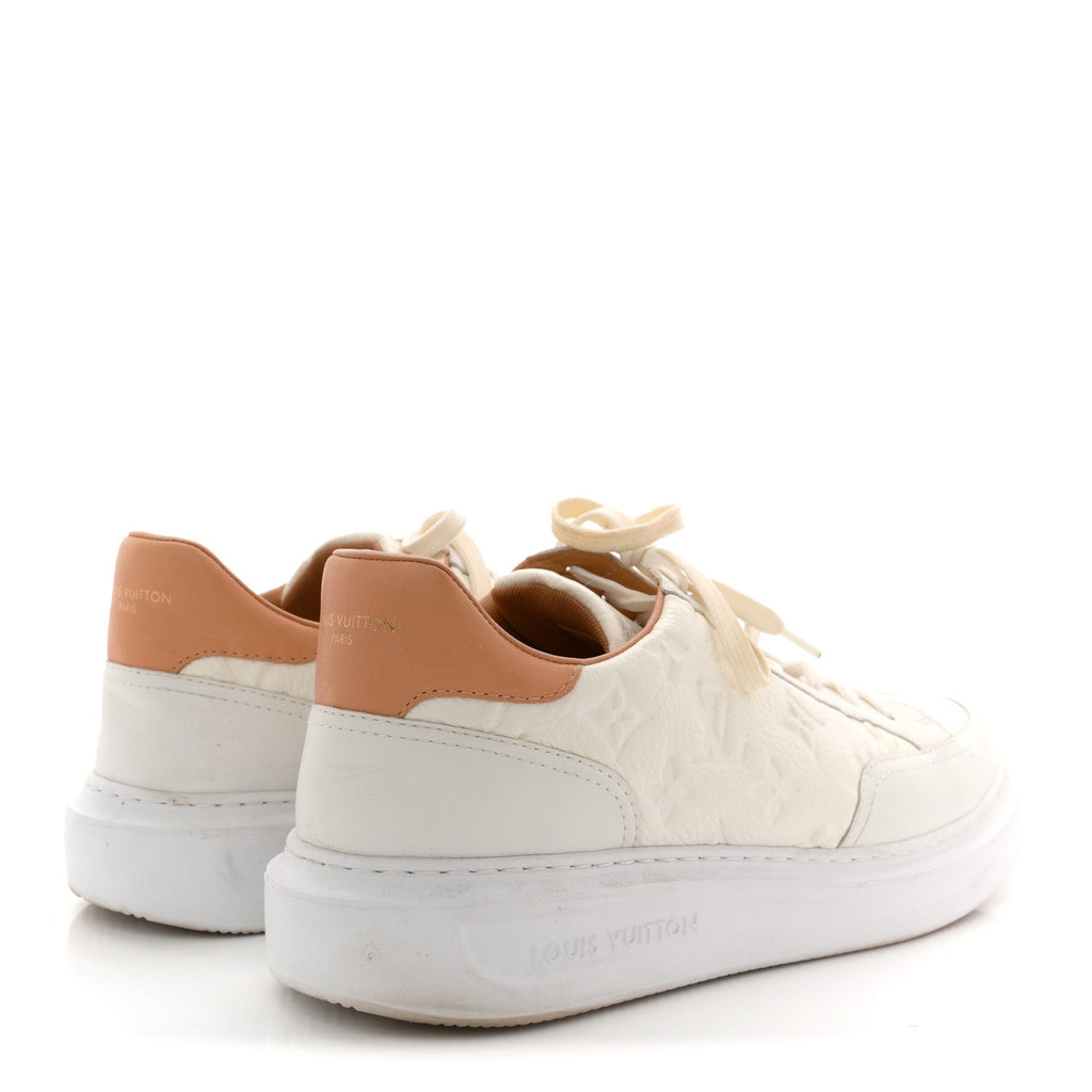 Grained Calfskin Embossed Monogram Mens Beverly Hills Sneakers 8.5 White