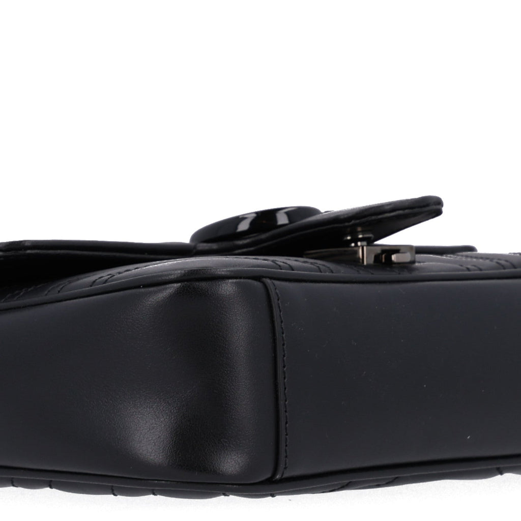 Calfskin Matelasse Monochrome Mini GG Marmont Shoulder Bag Black