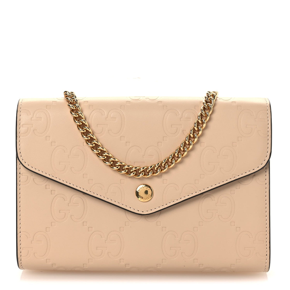 Calfskin GG Debossed Chain Wallet Black Souffle Rose