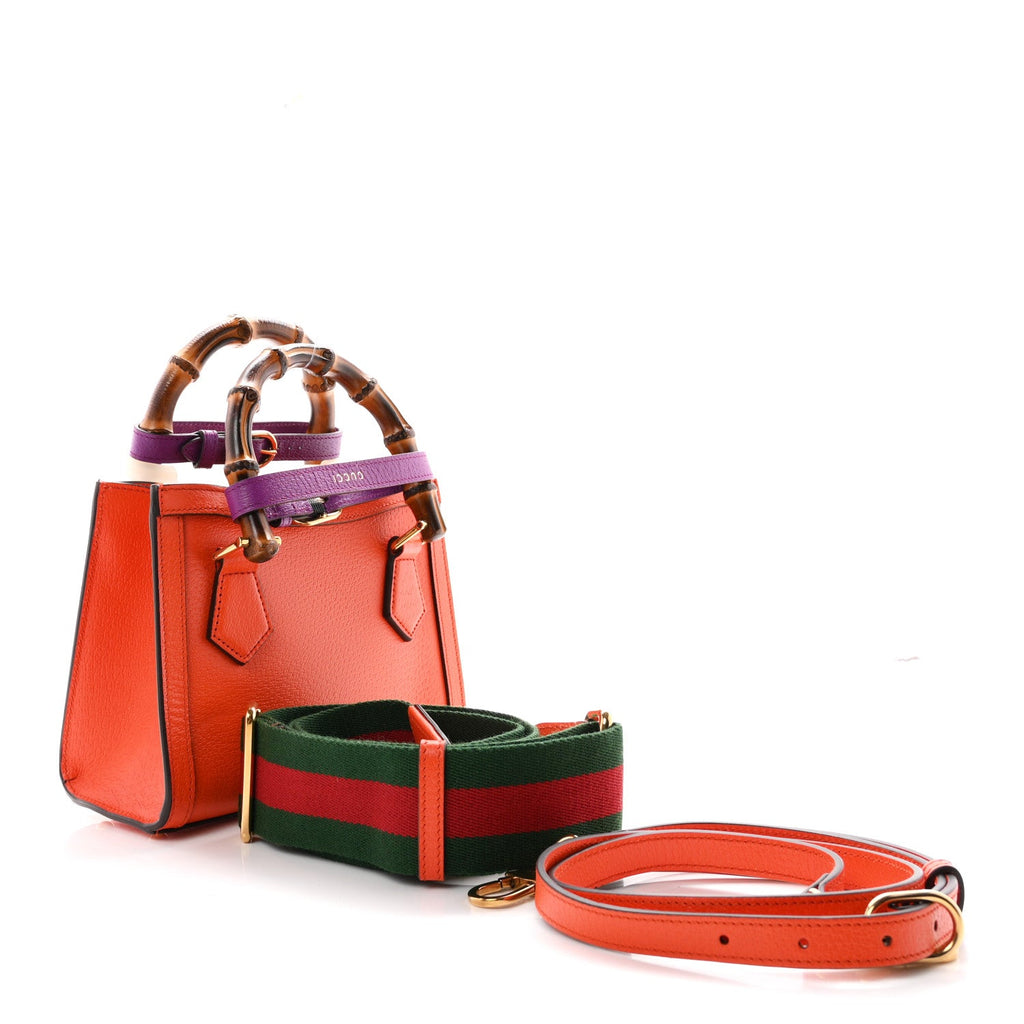 Textured Dollar Calfskin Web Mini Diana Tote Bag Deep Orange Spicy Cyclamin