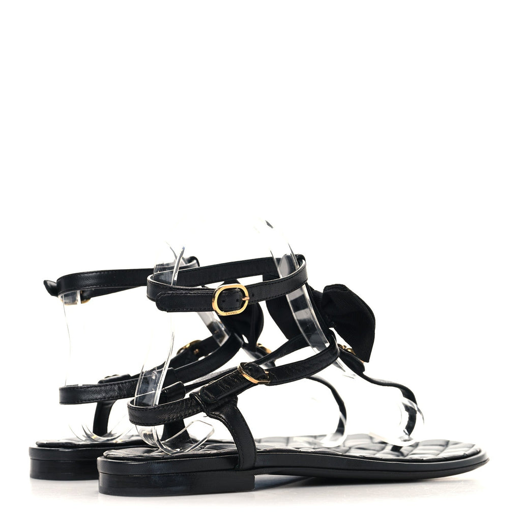 Lambskin Grosgrain Camellia Thong Sandals 37 Black