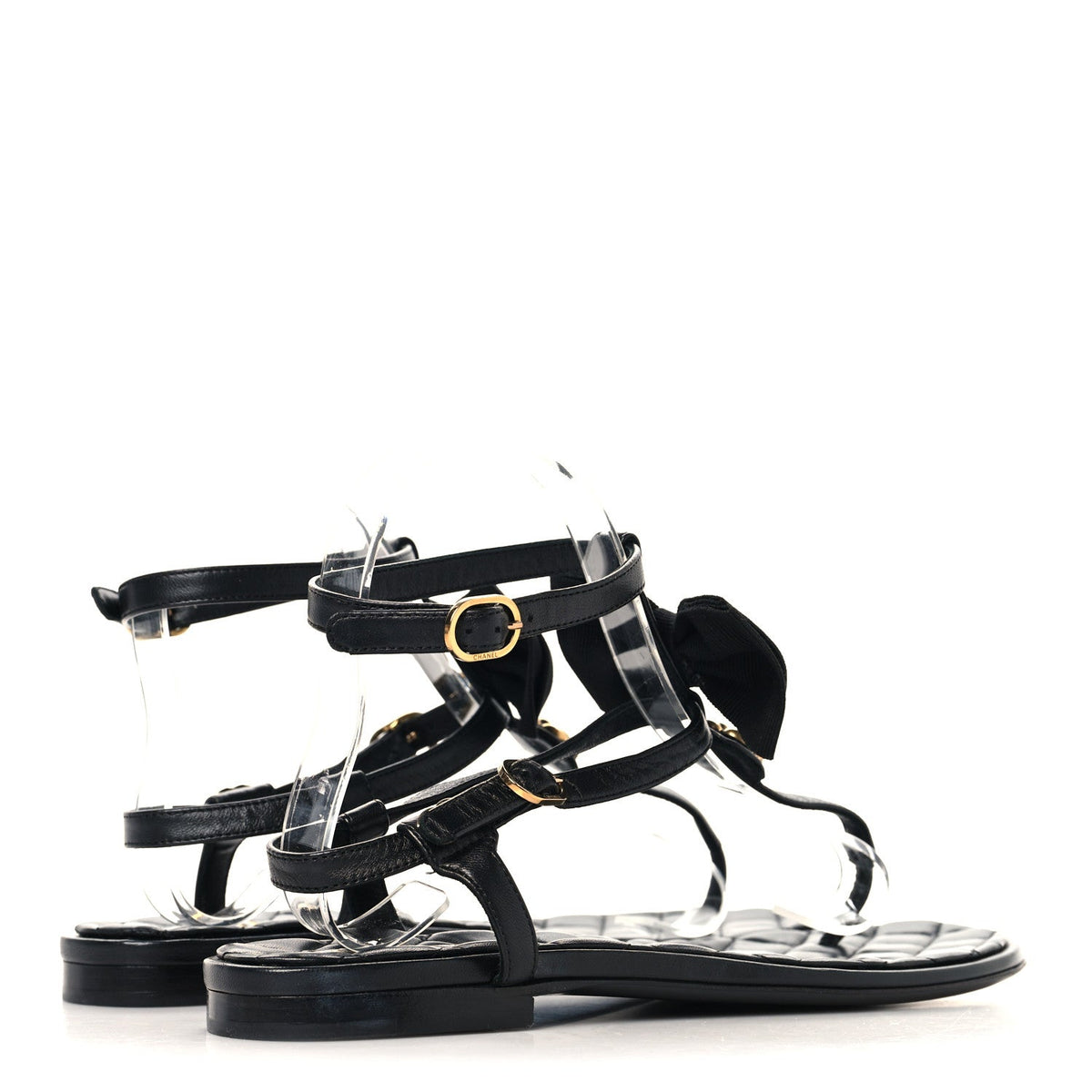 Lambskin Grosgrain Camellia Thong Sandals 37 Black
