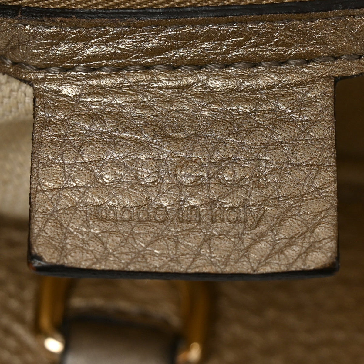 Metallic Pebbled Calfskin Medium Soho Chain Shoulder Bag Golden Beige