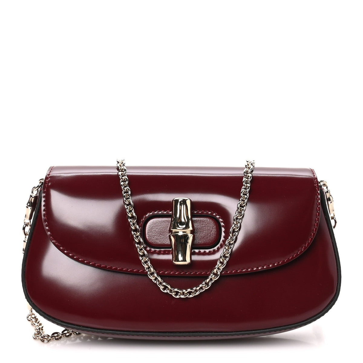 Shiny Calfskin Small Bamboo Night Bag Rosso Ancora