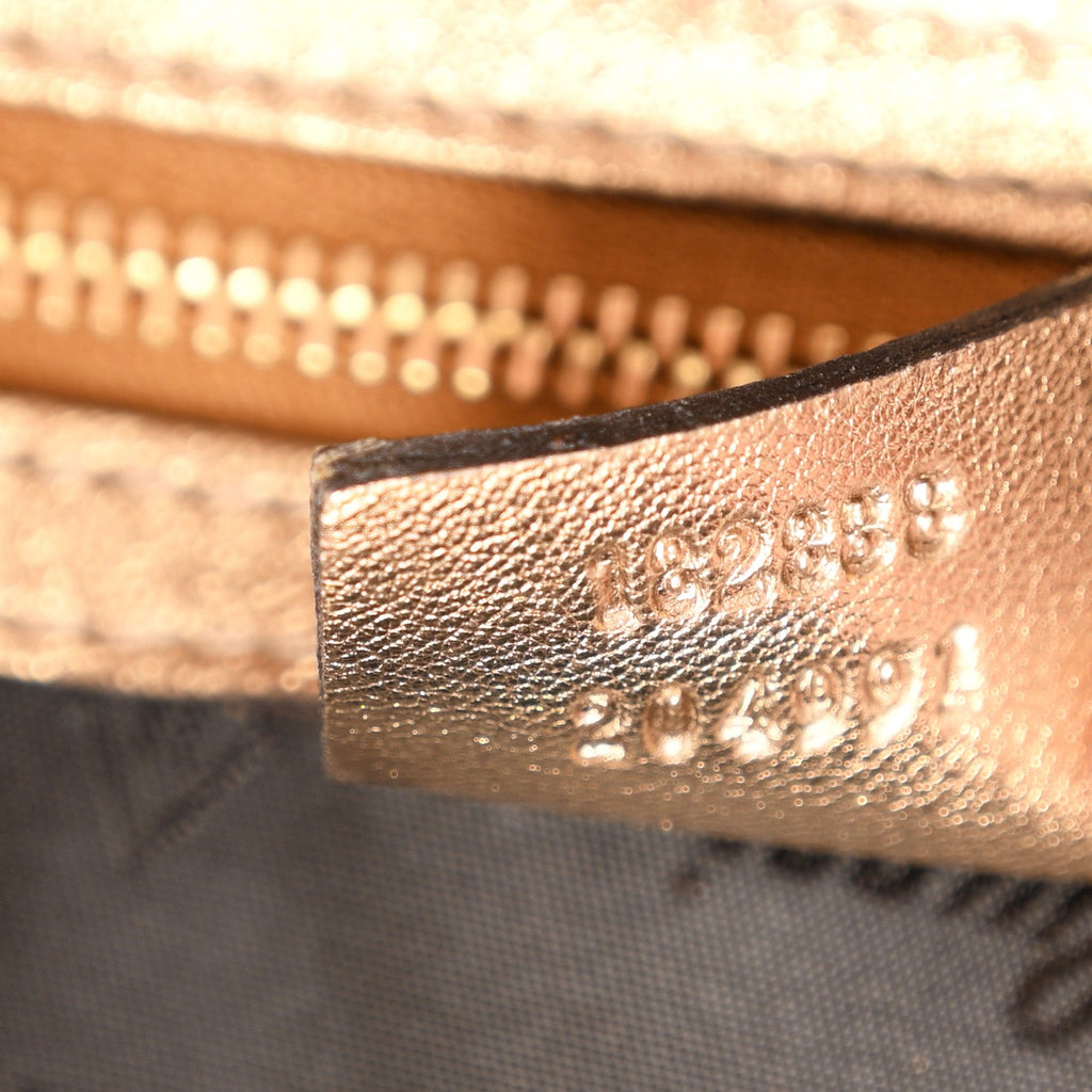 Crystal Monogram Metallic Calfskin Large Indy Top Handle Bag Beige Ebony Gold