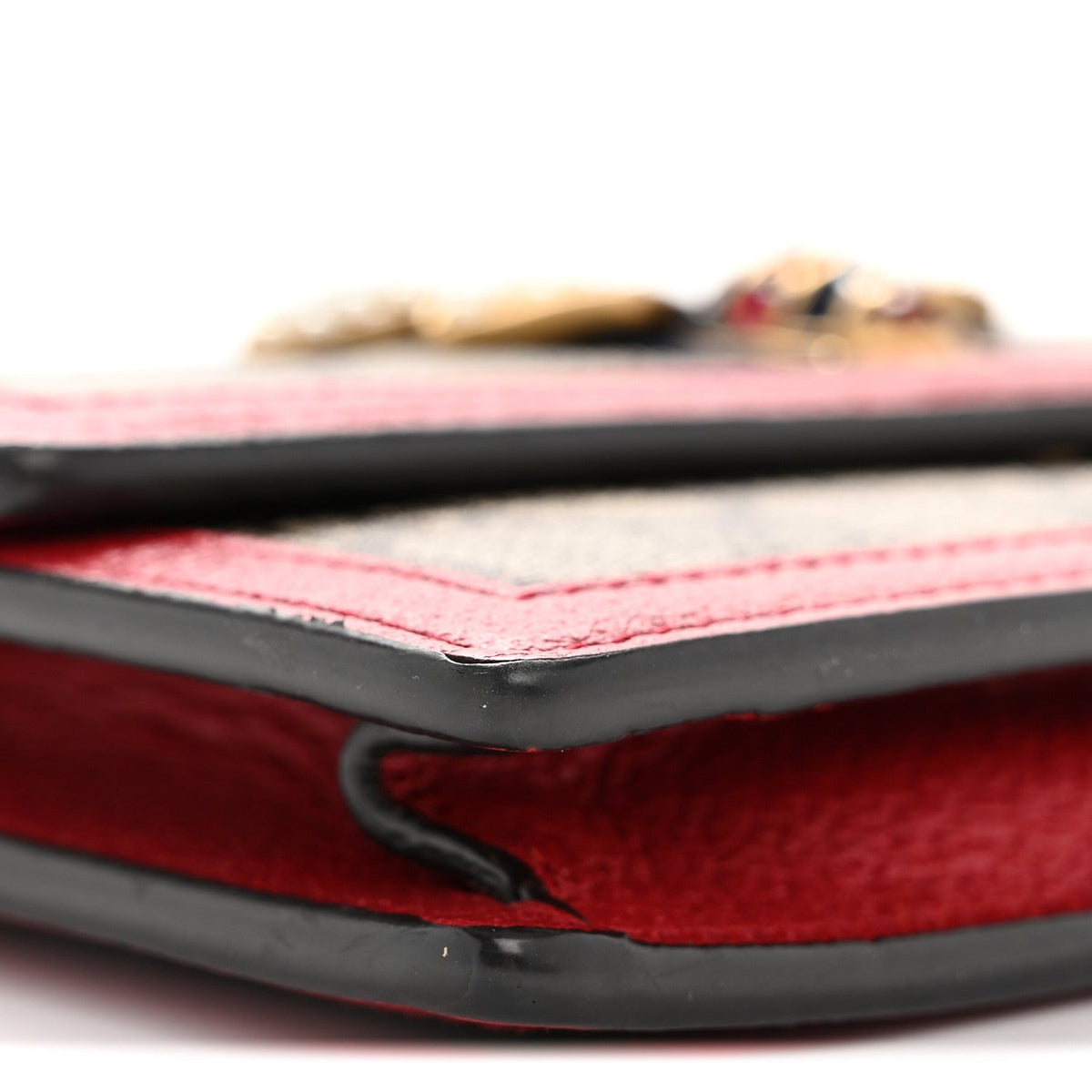 GG Supreme Monogram Web Queen Margaret Chain Wallet Red