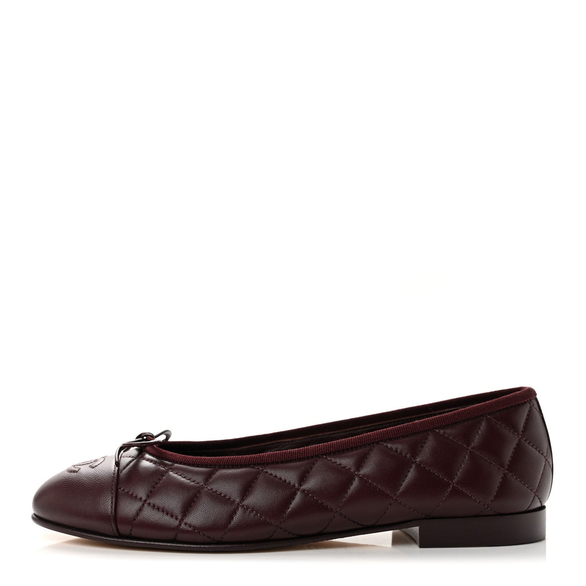 Lambskin Quilted CC Cap Toe Ballerina Flats 38 Dark Burgundy