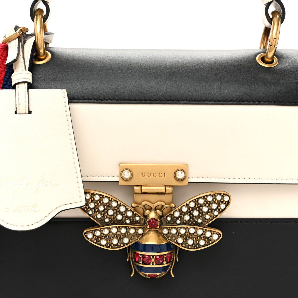 Calfskin Sylvie Web Small Queen Margaret Top Handle Bag Black White