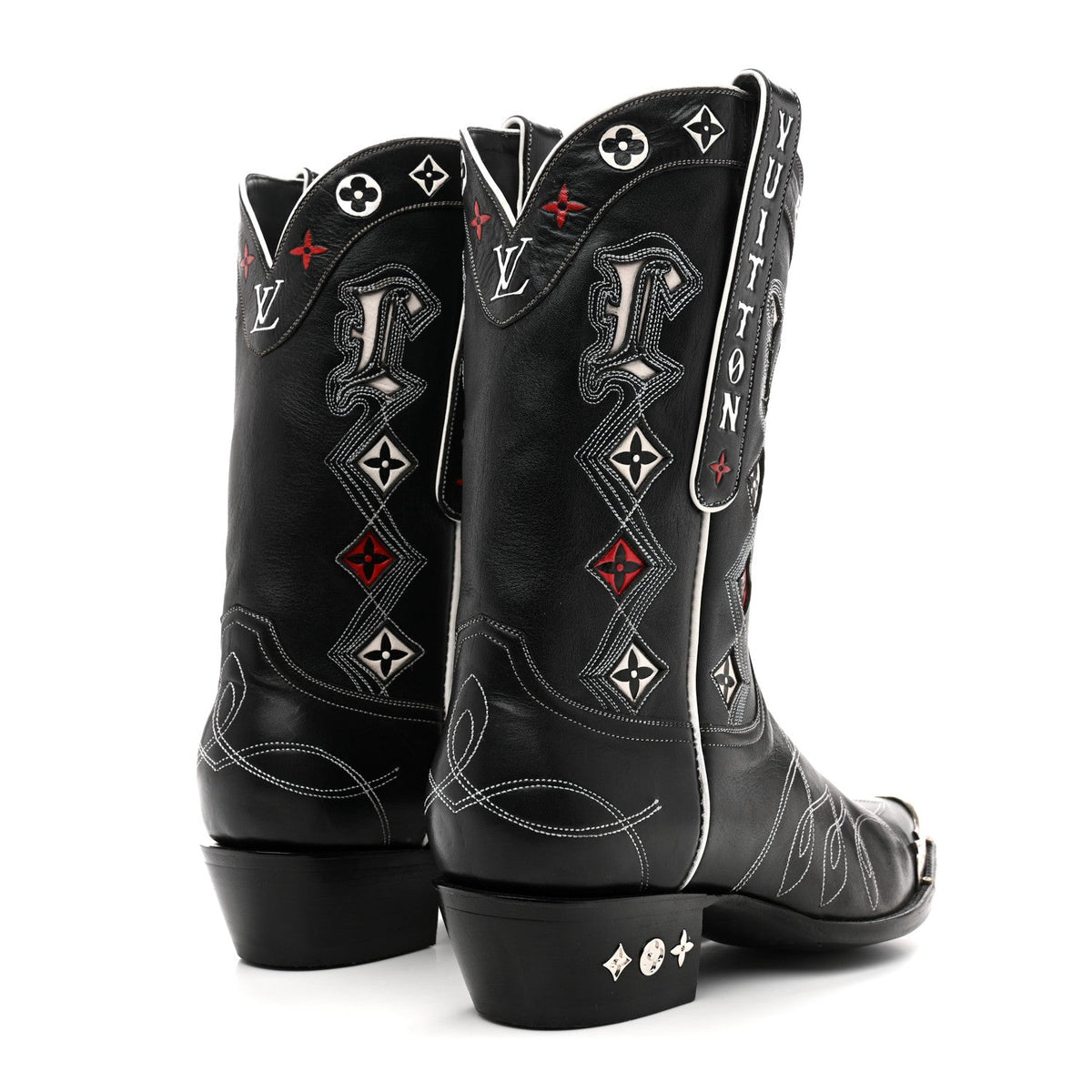 Calfskin LV Texan Mens Rider Boots 10.5 Black Silver