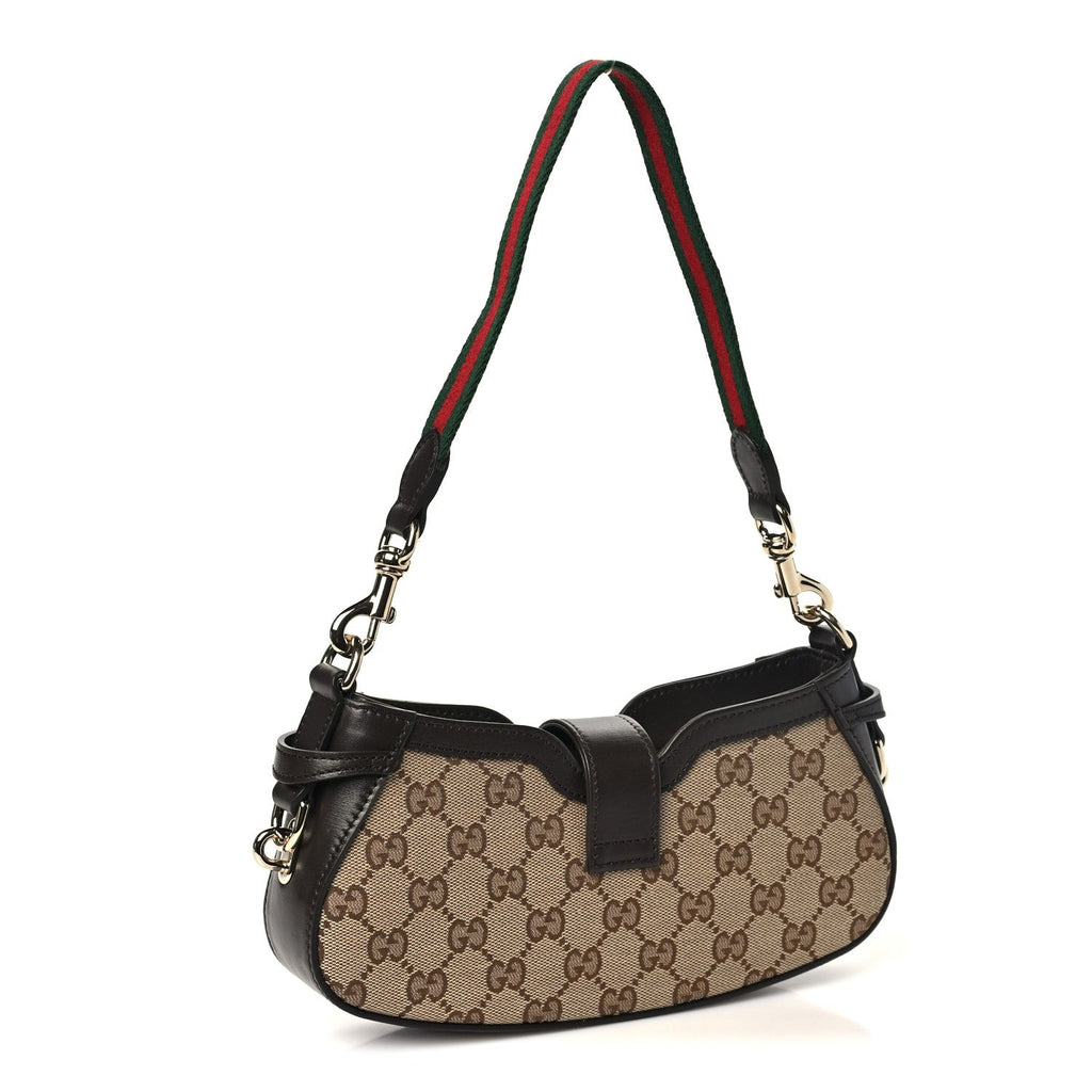 Calfskin Monogram Mini Moon Side Shoulder Bag Brown
