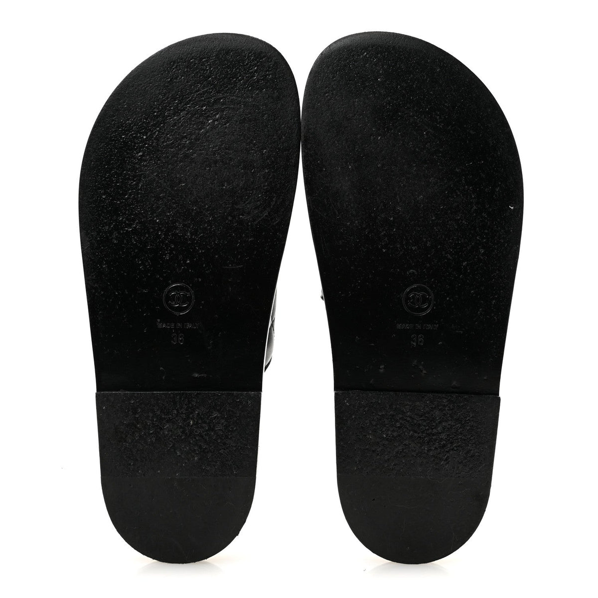 Lambskin Quilted Velcro Dad Chain CC Slide Sandals 36 Black