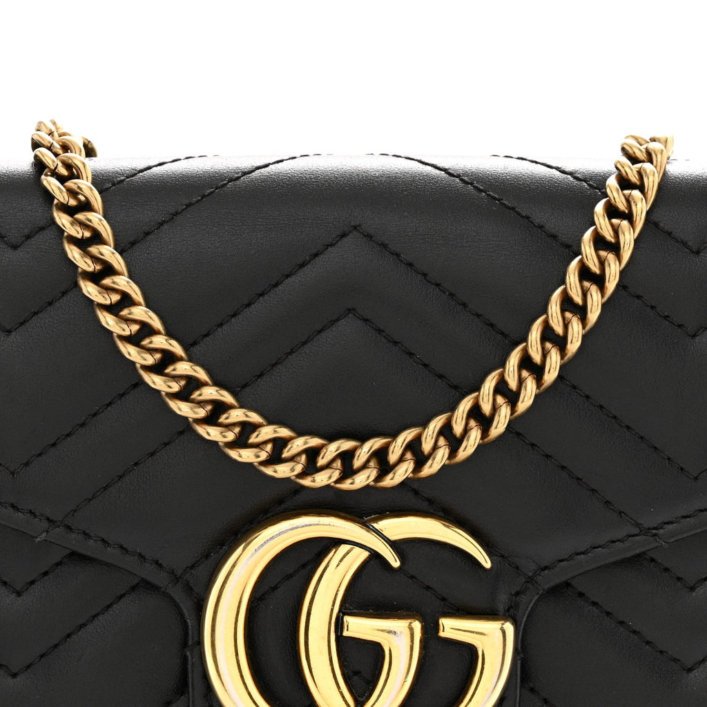 Calfskin Matelasse GG Marmont Chain Wallet Black