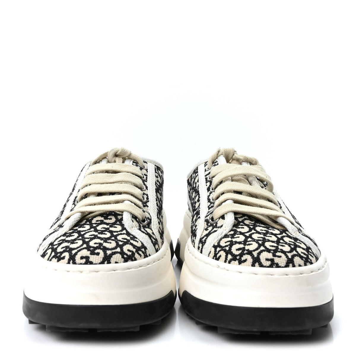 GG Monogram Jacquard Womens 1977 Tennis Platform 52mm Sneakers 36.5 Black Mystic White