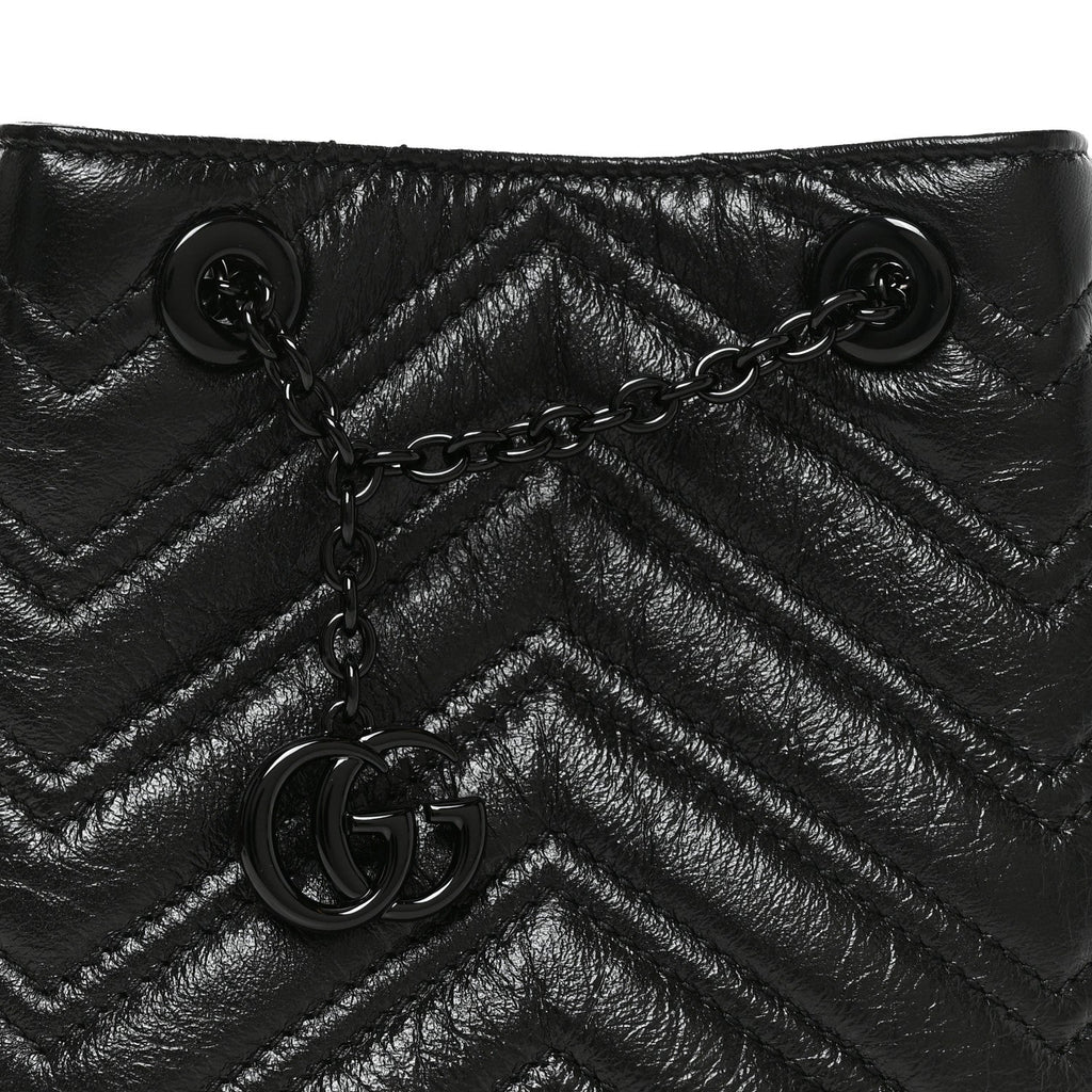 Calfskin Matelasse Monochrome Nano GG Marmont Bucket Bag Black