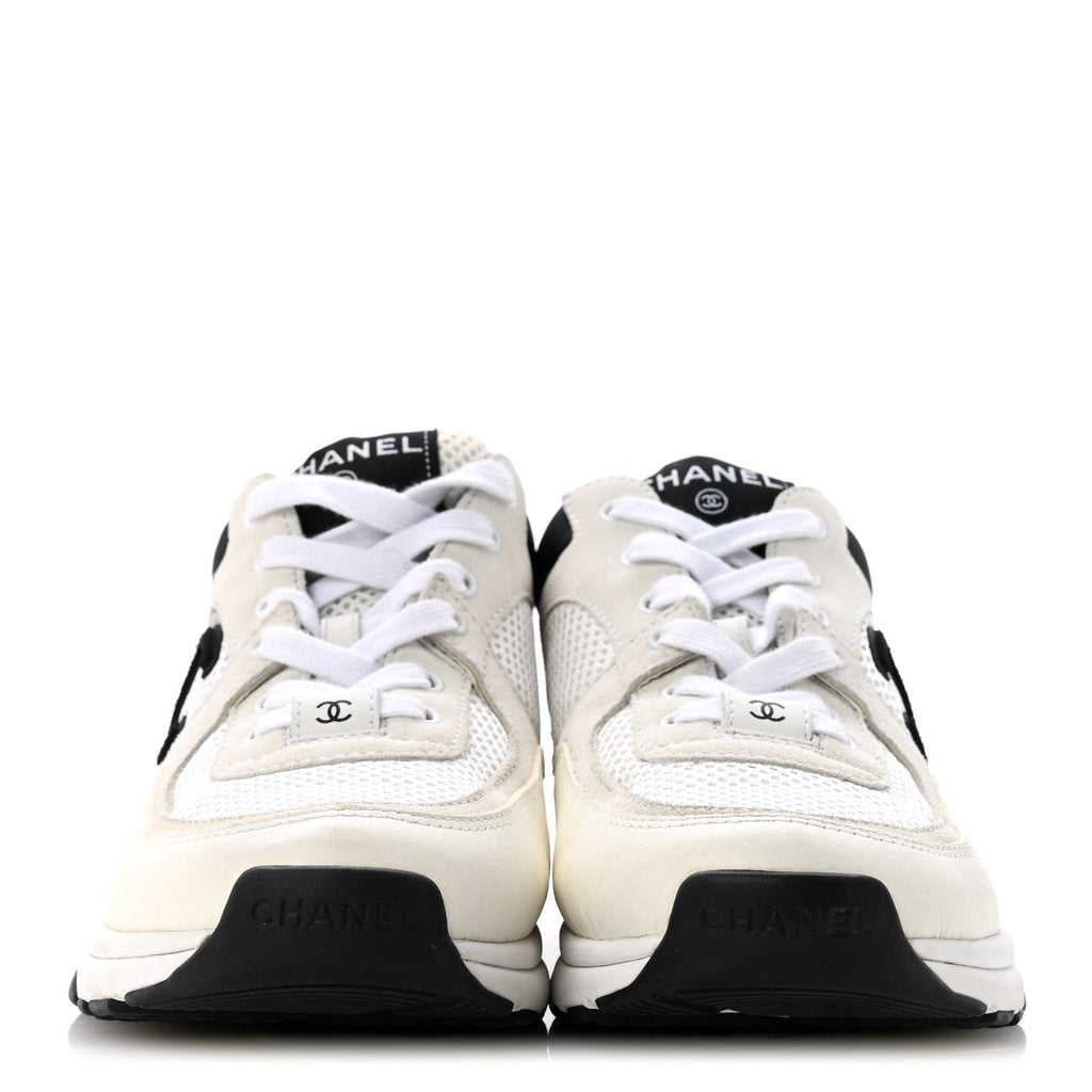 Mesh Suede Calfskin Grained Calfskin Womens CC Sneakers 37.5 White Black