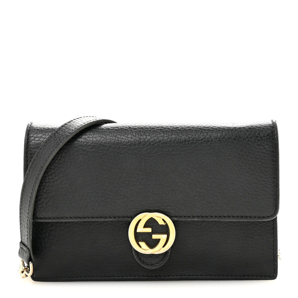 Dollar Calfskin Interlocking G Chain Wallet Black