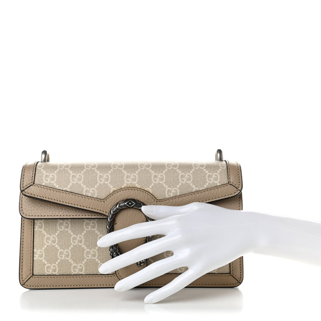 GG Supreme Monogram Textured Dollar Calfskin Small Rectangular Dionysus Shoulder Bag Beige Mystic White Oatmeal