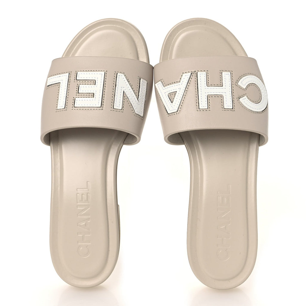 Calfskin Patent Calfskin Logo Mules 36 Beige
