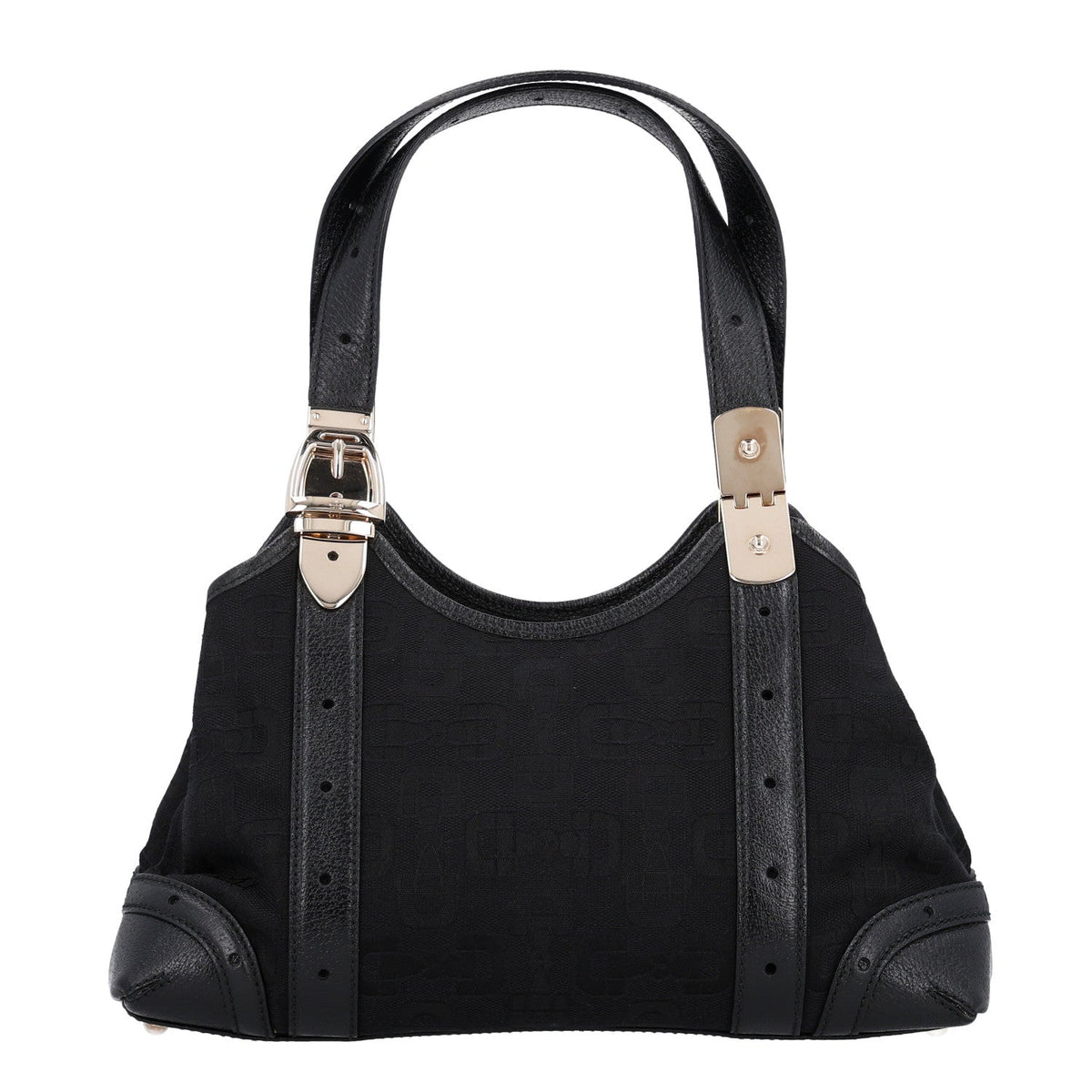 Canvas Horsebit Print Shoulder Bag Black
