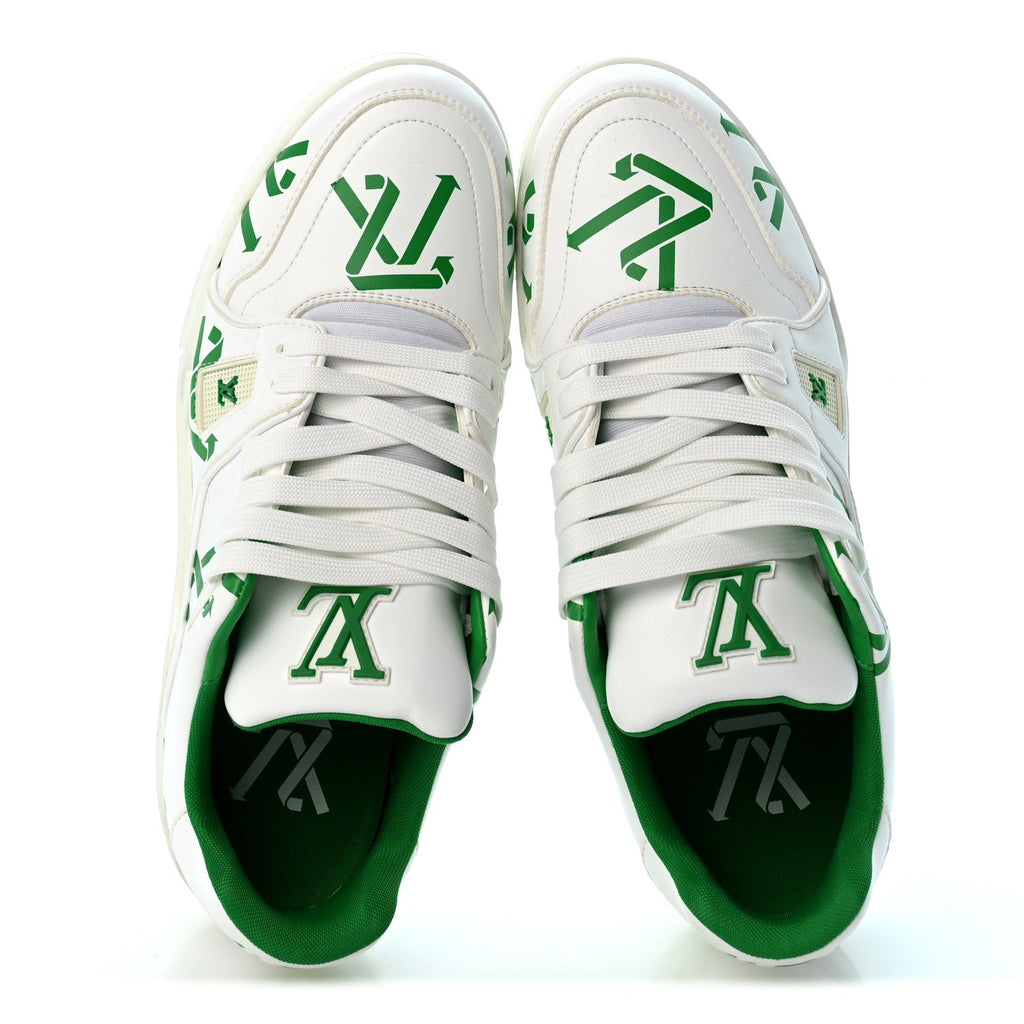 Mens LV Trainer Upcycling Sneakers 8.5 White Green