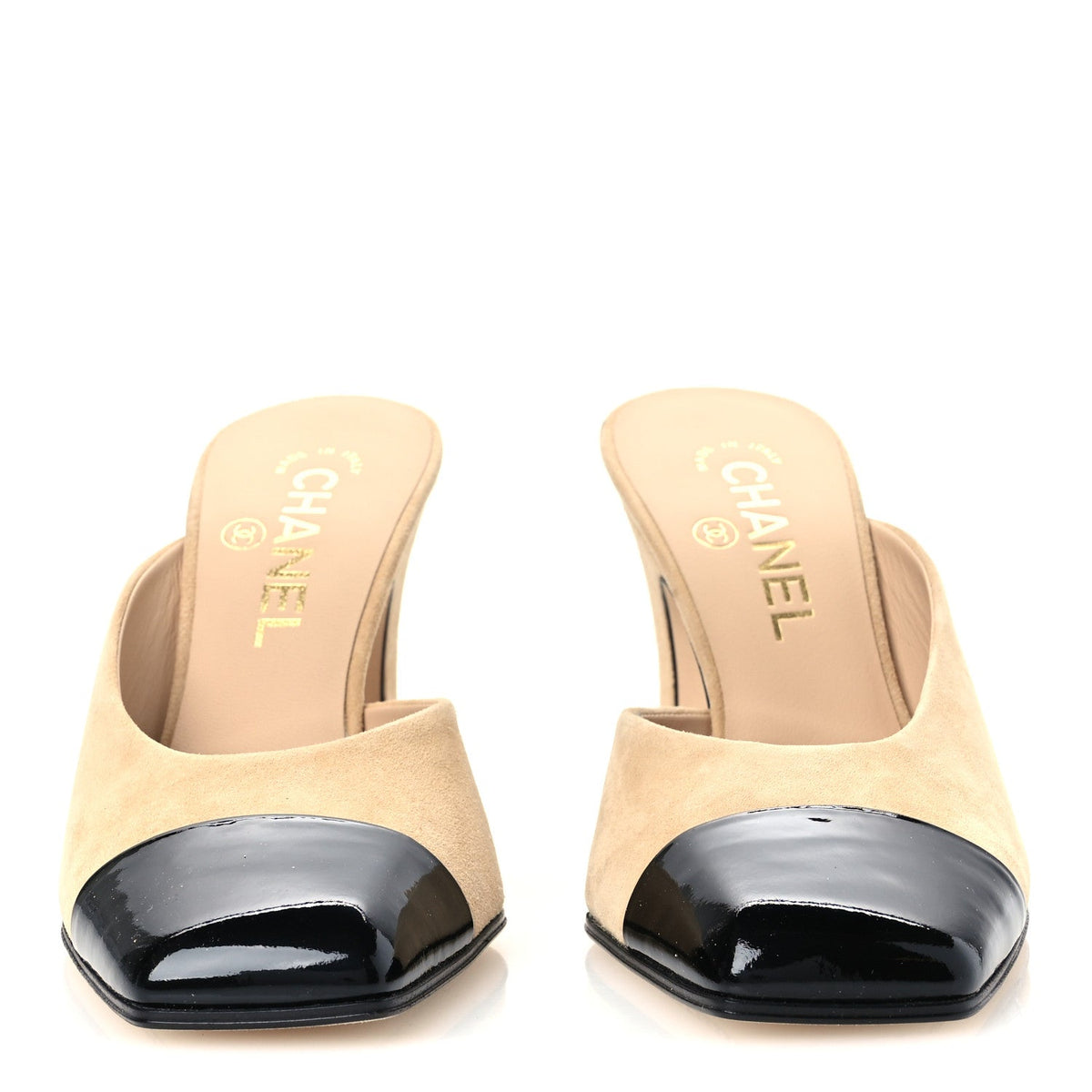 Suede Kidskin Patent Calfskin Mules 36.5 Beige Black