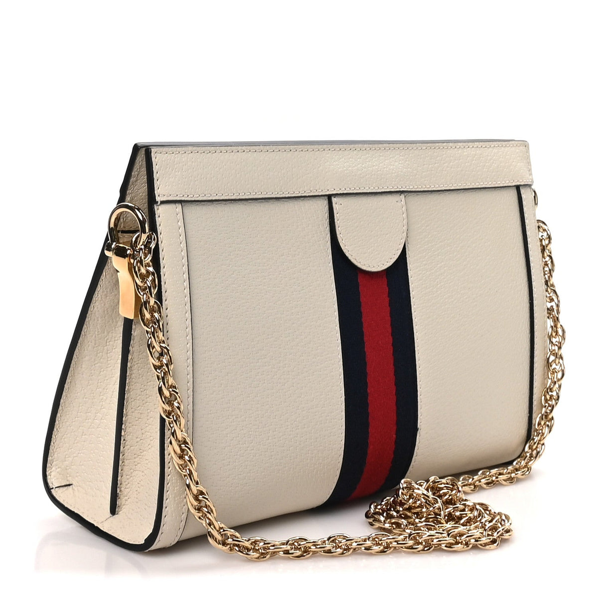 Textured Calfskin Web Small Ophidia Chain Shoulder Bag Mystic White