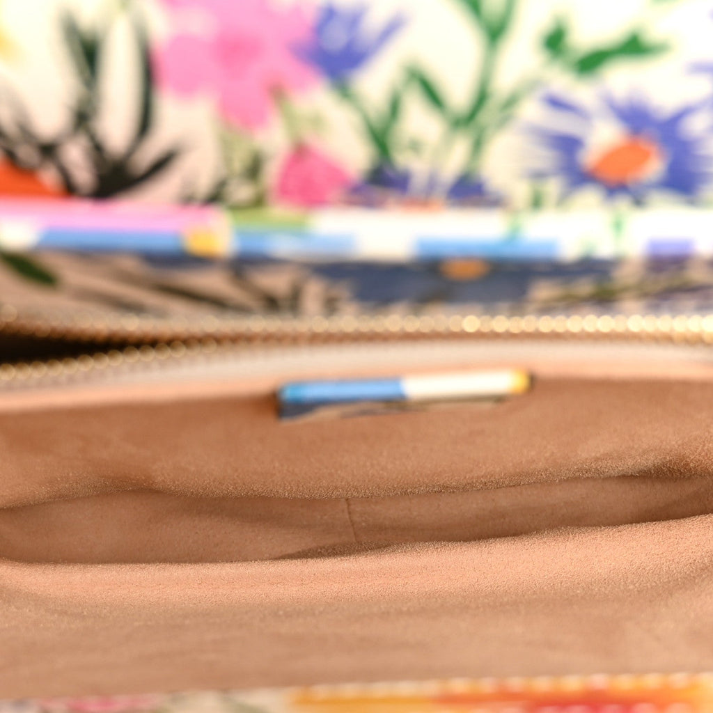 X KEN SCOTT New Shangai Calfskin Jardin D'Avril Floral Print Horsebit 1955 Shoulder Bag Ivory Pink Wild Rose