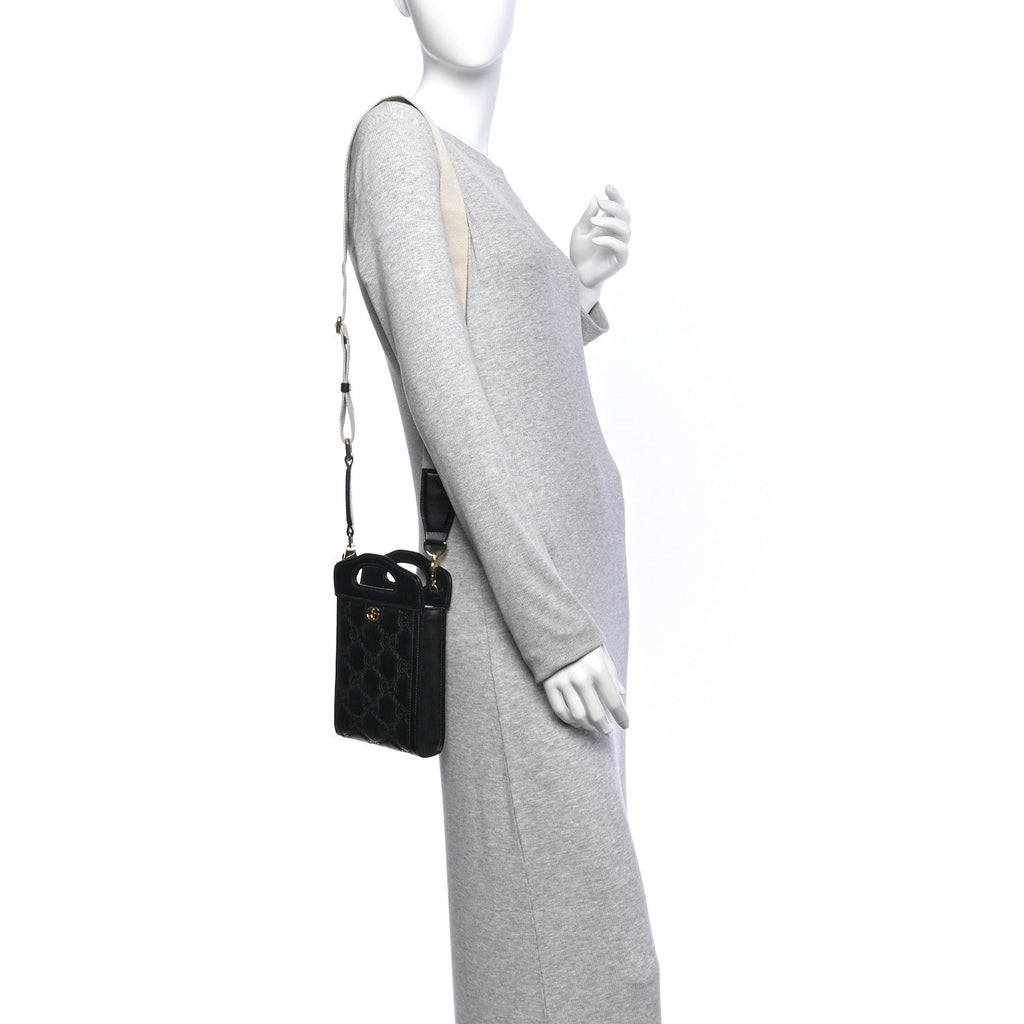 Calfskin GG Matelasse Mini Top Slip Handle Crossbody Bag Black Natural