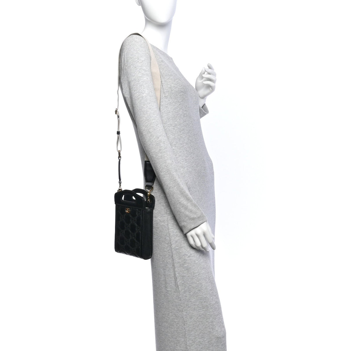 Calfskin GG Matelasse Mini Top Slip Handle Crossbody Bag Black Natural