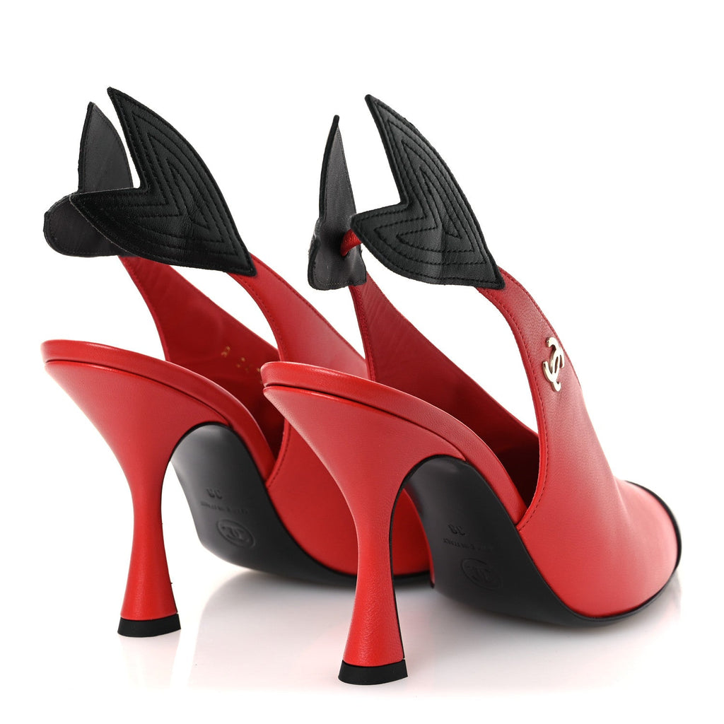 Lambskin Slingback Pumps 38 Red Black