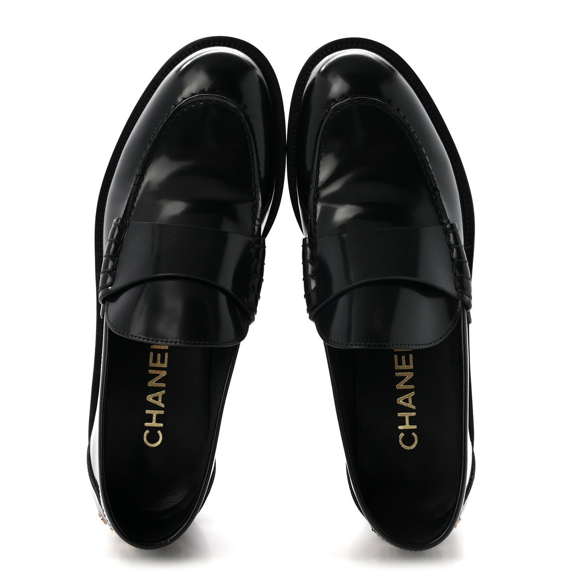 Shiny Calfskin Logo Loafers 39 Black